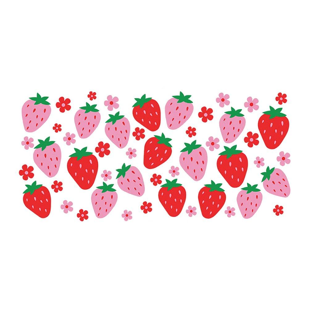 Pink Red Strawberries and Daisies UV/DTF wrap