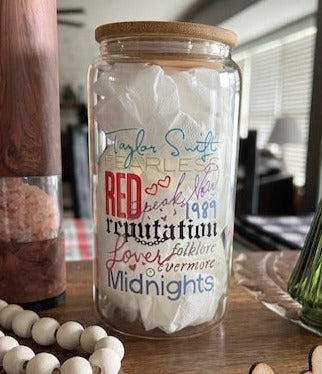 T Swift Album Titles- UV DTF 16oz Glass
