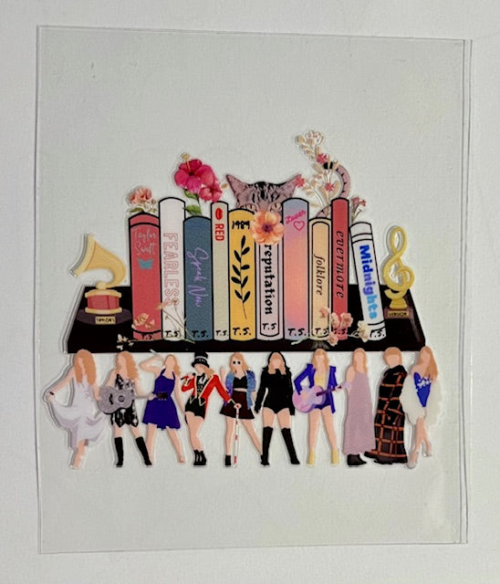 Outfits and Books with Cat/Flowers - UV DTF Decal