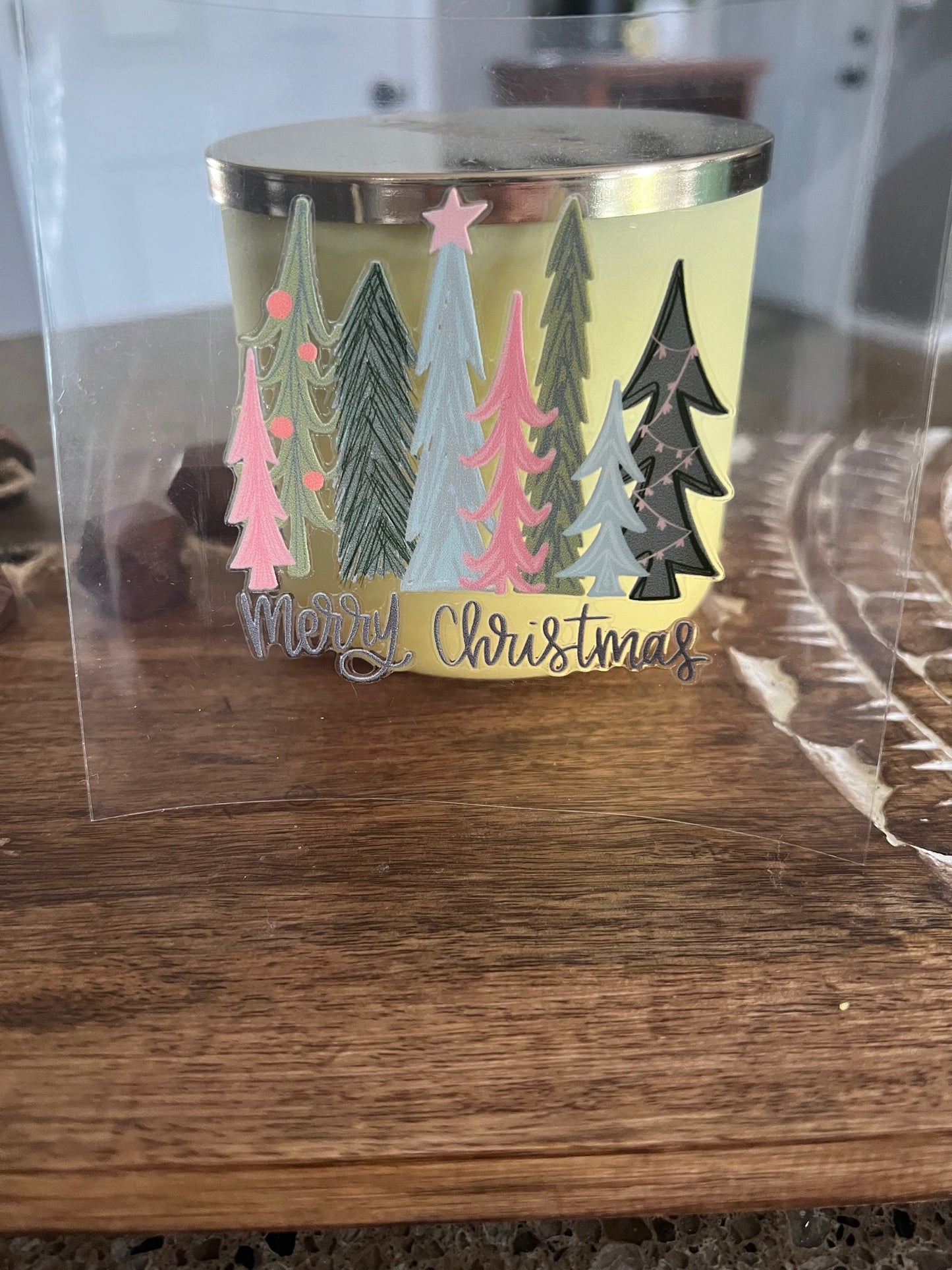 Pastel Trees Merry Christmas UV DTF Decal