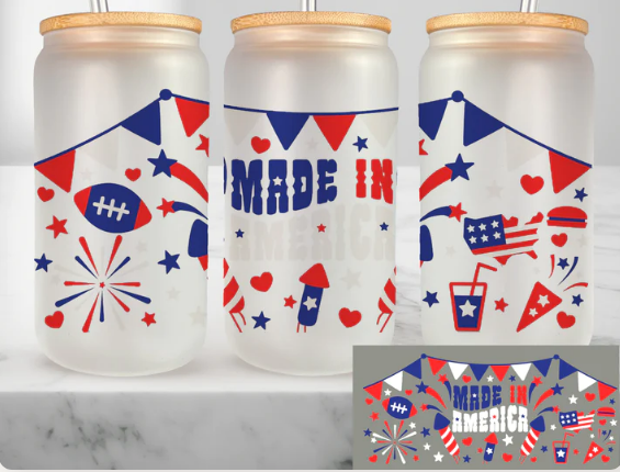 Made In America UV DTF 16oz cup wrap