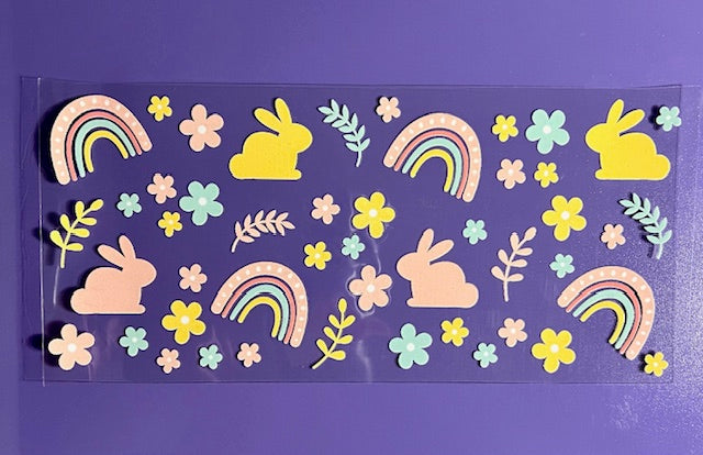 Easter Rainbow Flowers and Bunnies UV/DTF