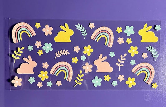 Easter Rainbow Flowers and Bunnies UV/DTF