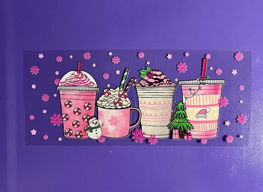 Christmas Pink Coffee drinks UV/DTF wrap