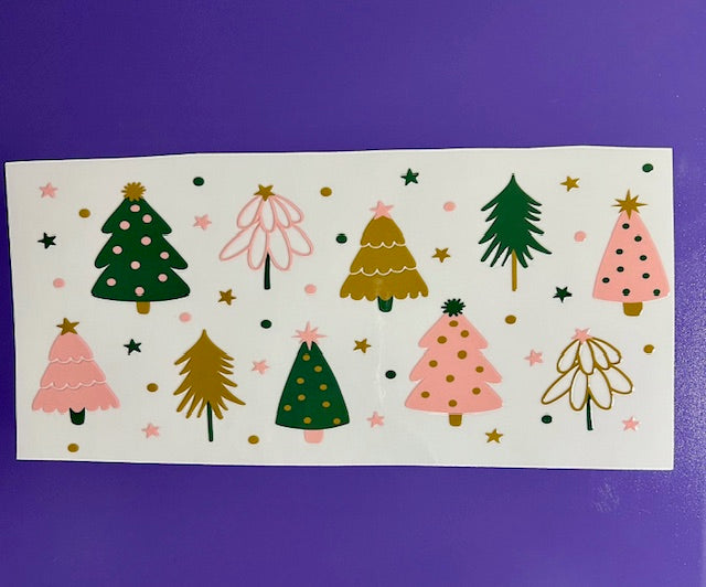 Christmas winter pink and gold trees UV/DTF wrap