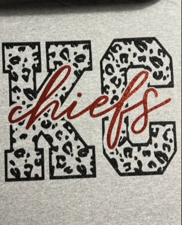 Black Glitter Leopard KC Chiefs  T-Shirt