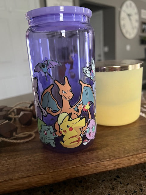 Purple Pokemon Friends  -  UV DTF 16oz Beer Can Glass