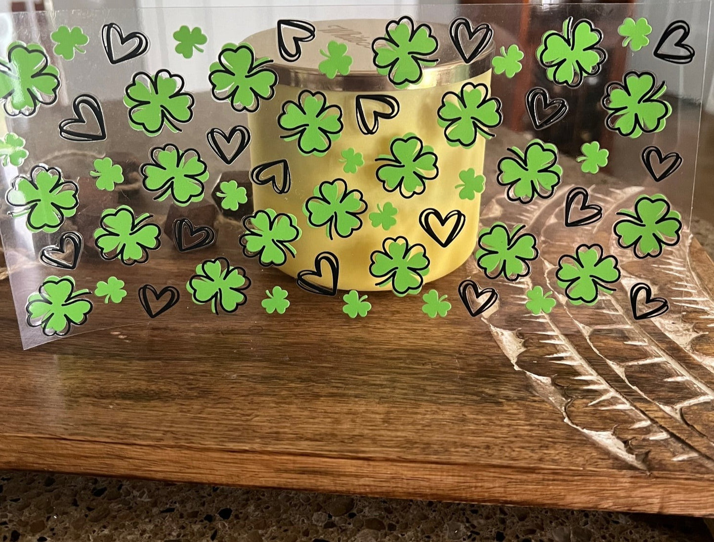 Shamrocks and Hearts UV DTF 16oz cup wrap