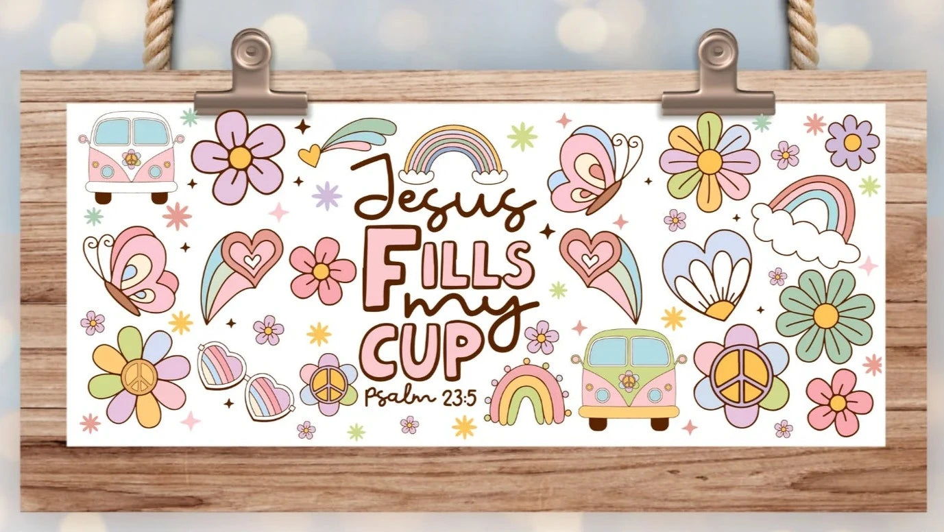 Retro Jesus Fills My Cup Psalm 23:5 UV/DTF wrap