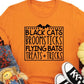 Black Cats Broomsticks Flying Bats Tricks & Treats  T-shirt