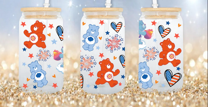 Care Bears 4th of July UV DTF 16oz cup wrap