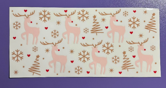 Pink Reindeer Christmas Winter  UV DTF 16oz cup wrap