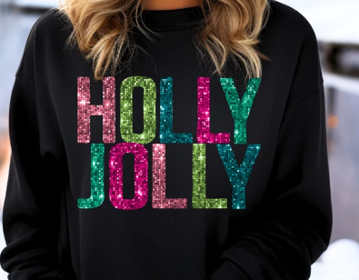 Faux Glitter Holly Jolly