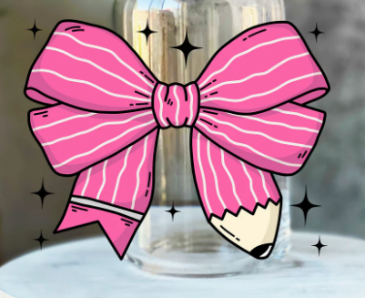 Pink Teacher Pencil Bow 20/40oz  - UV/DTF Decal