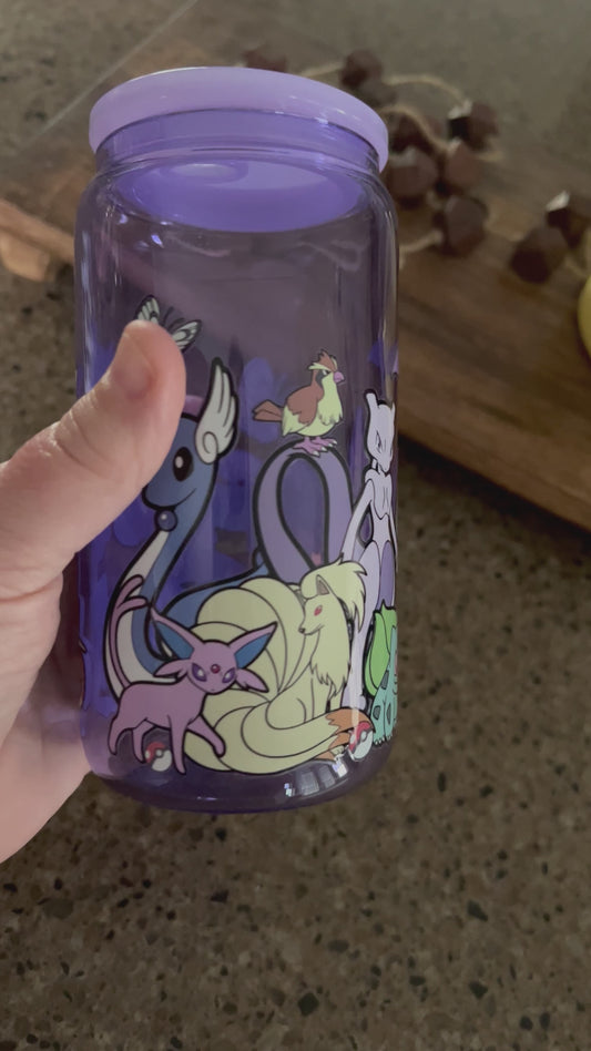 Purple Pokemon Friends  -  UV DTF 16oz Beer Can Glass