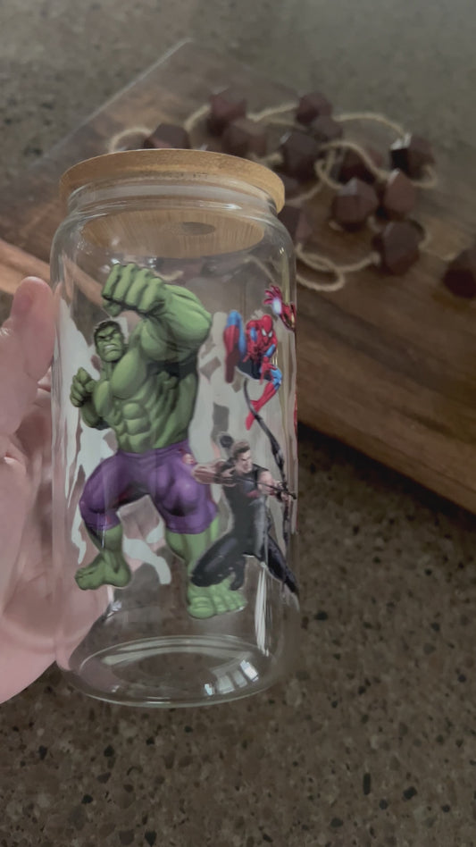 Super Heroes  -  UV DTF 16oz Beer Can Glass