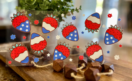 Dipped Strawberries 4th of July - America - UV DTF 16oz cup wrap